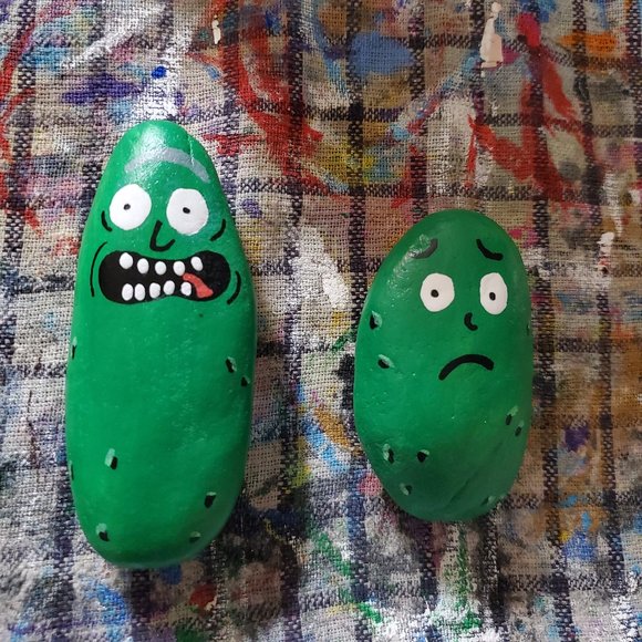 Rick and Morty Pickle Rick Painted Rock Green Art - Picture 1 of 3